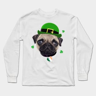 Pug Dog St Patrick’s Day Irish Flag And Shamrocks Long Sleeve T-Shirt